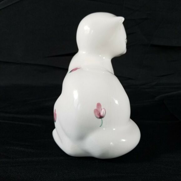 ELPA Alcobaca Porcelain White Cat Painted Flowers Blue Eye Portugal Paw on Eye - Picture 4 of 11